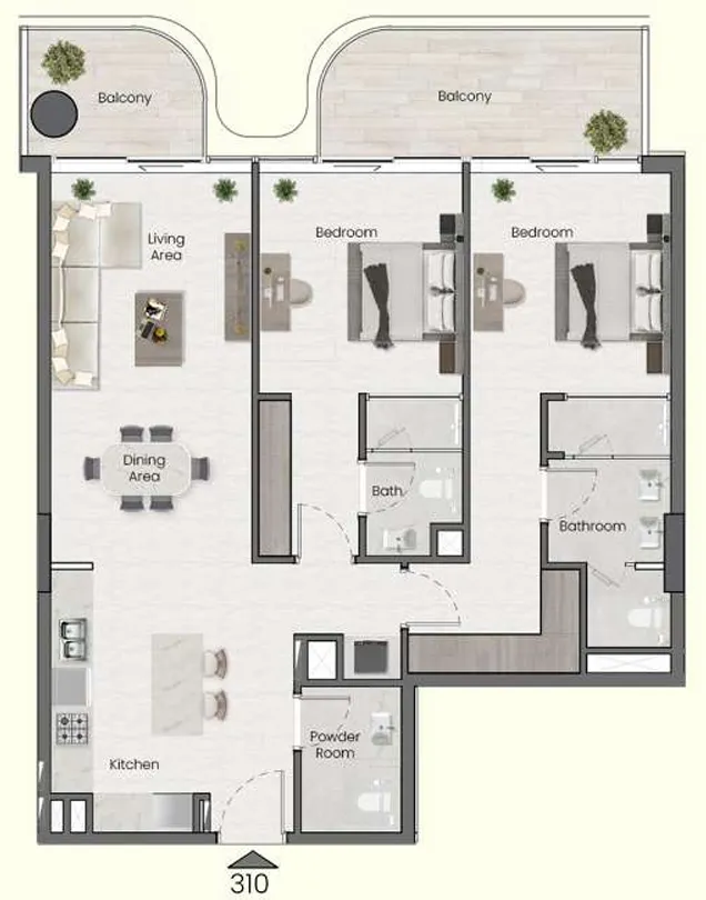 Saddlewood Park 2 bed floor plan, 1,131 sqft