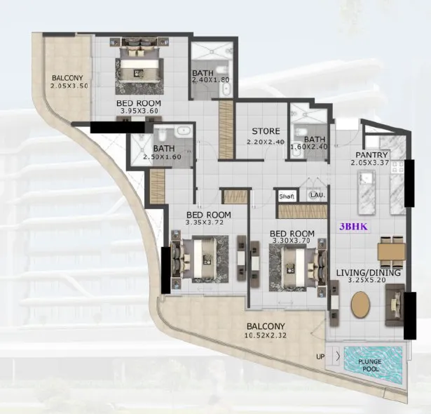 48 Parkside 3 bed floor plan, 1,519 sqft