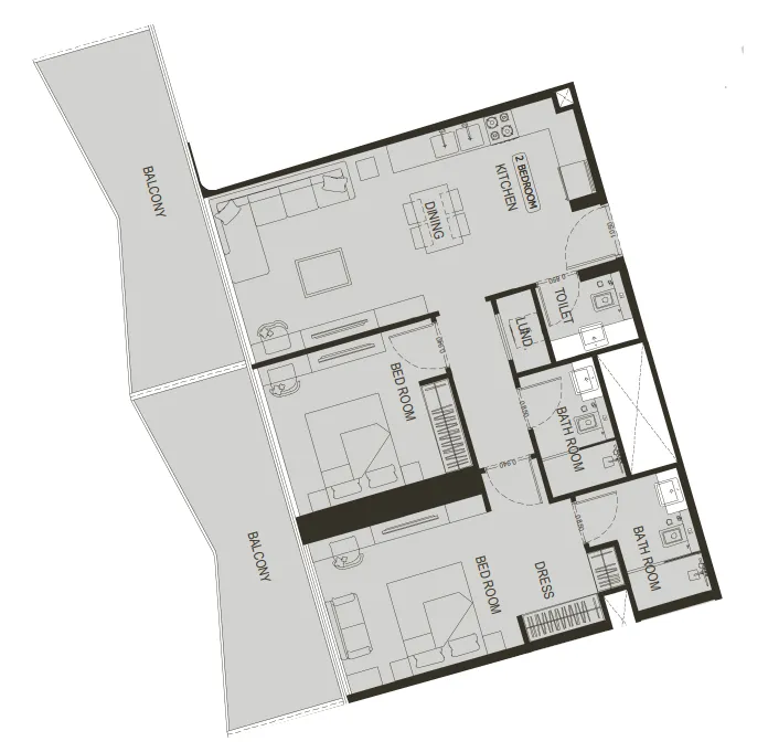 Binghatti Haven 2 bed floor plan, 1,253 sqft