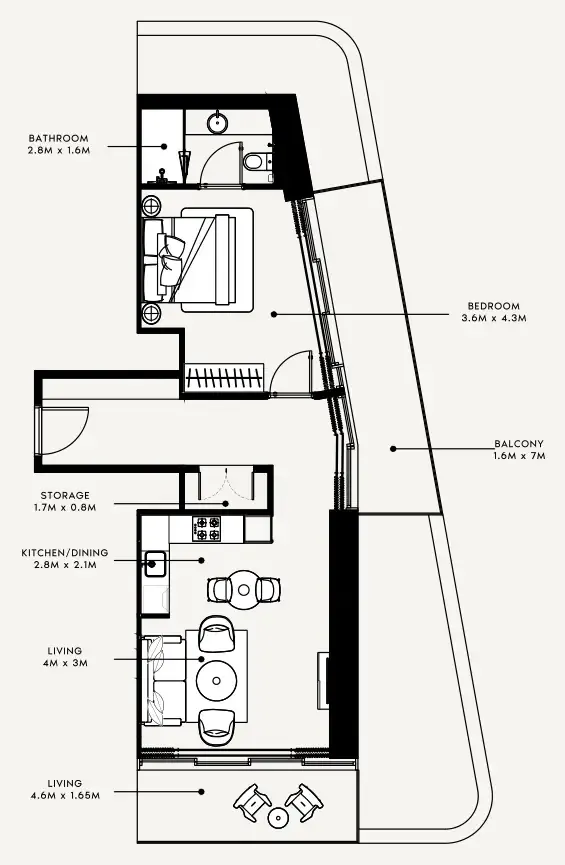 Azizi Milan 1 bed floor plan, 854 sqft