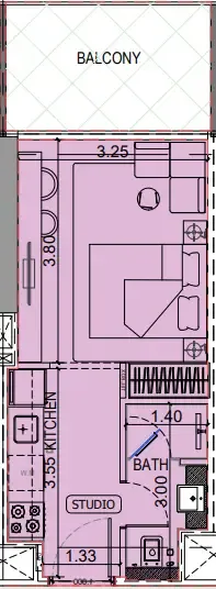 Binghatti Vintage Studio floor plan, 372 sqft
