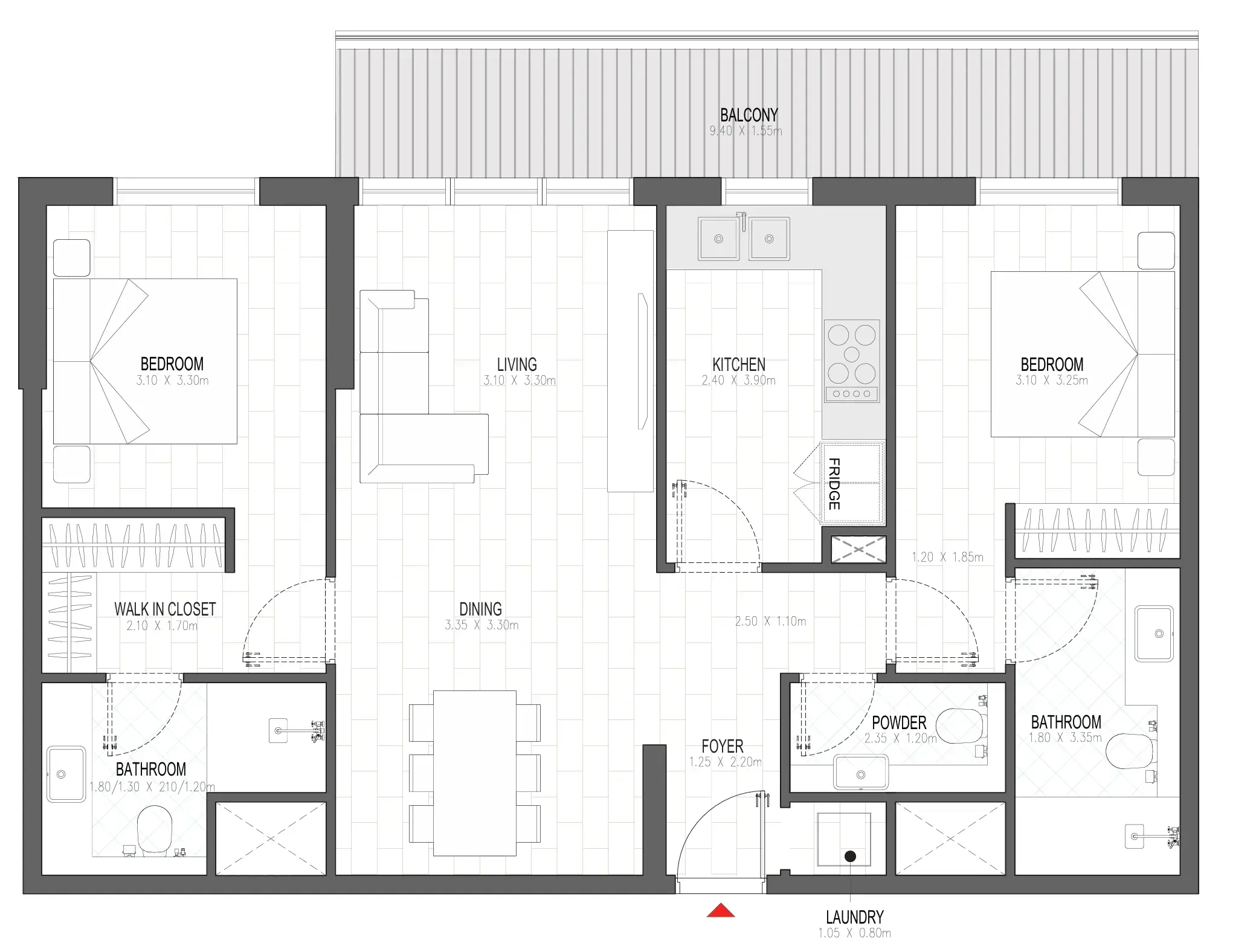 Olfah 2 bed floor plan, 1,167 sqft