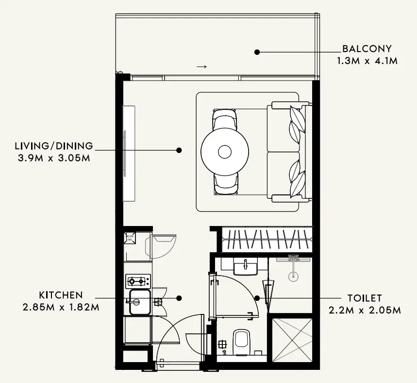 Azizi Milan Studio floor plan, 330 sqft