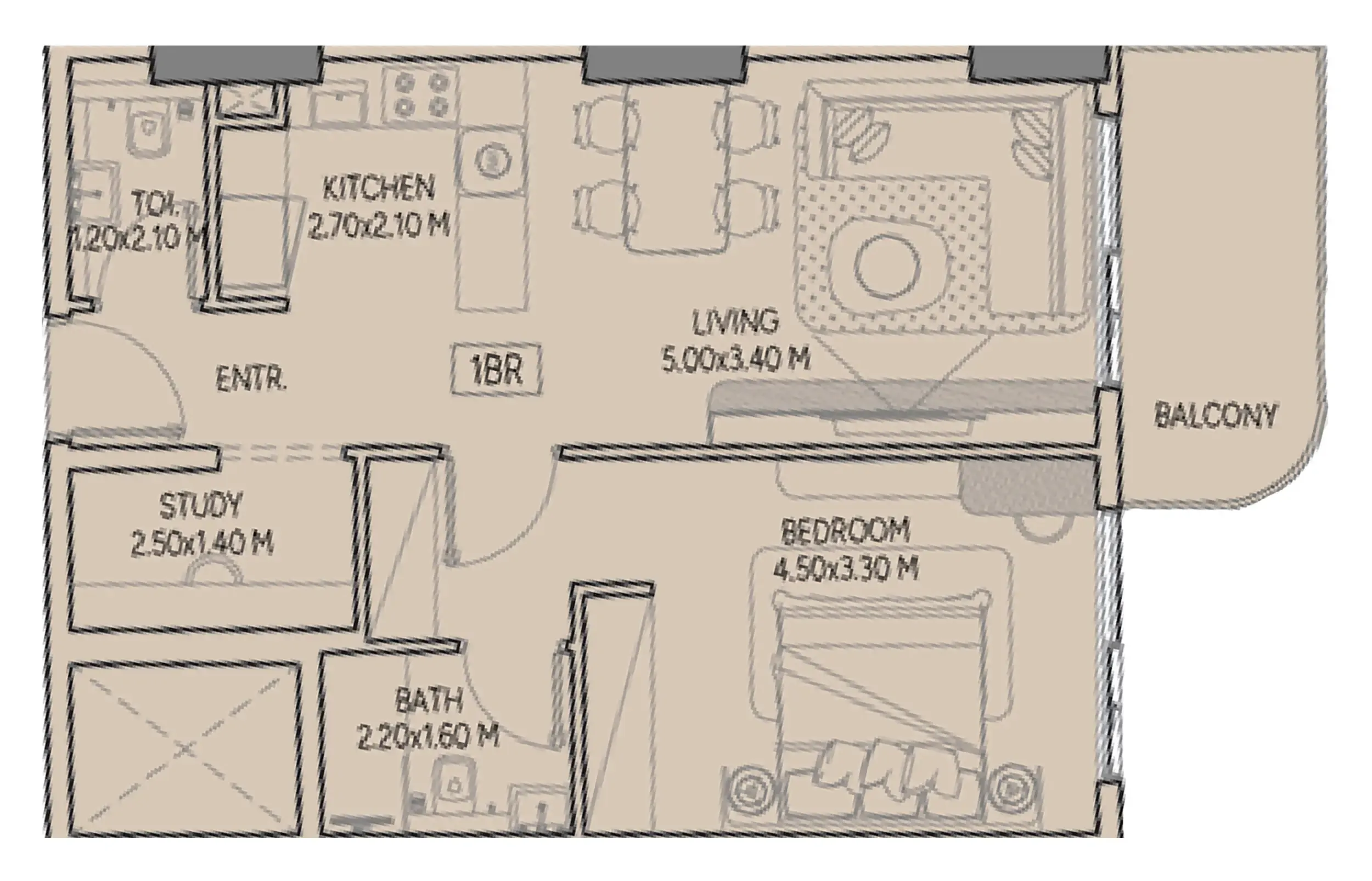 Weston by Wadan Phase 1 & 2 1 bed floor plan, 726 sqft