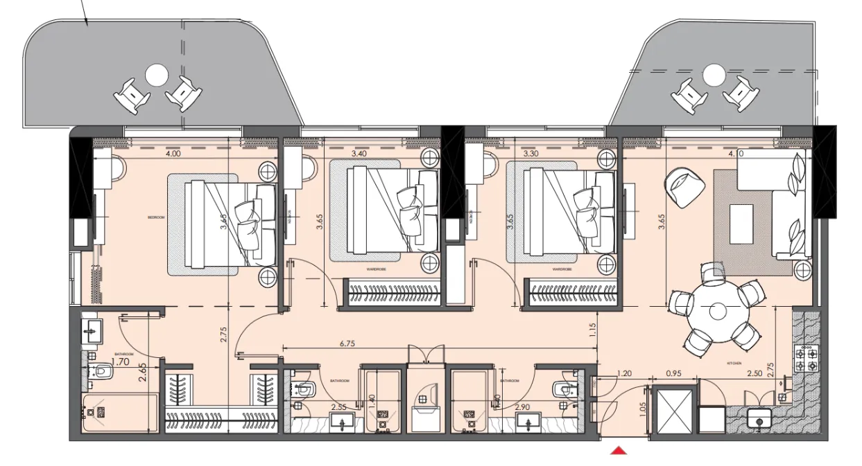 Azizi Wasel 3 bed floor plan, 1,341 sqft