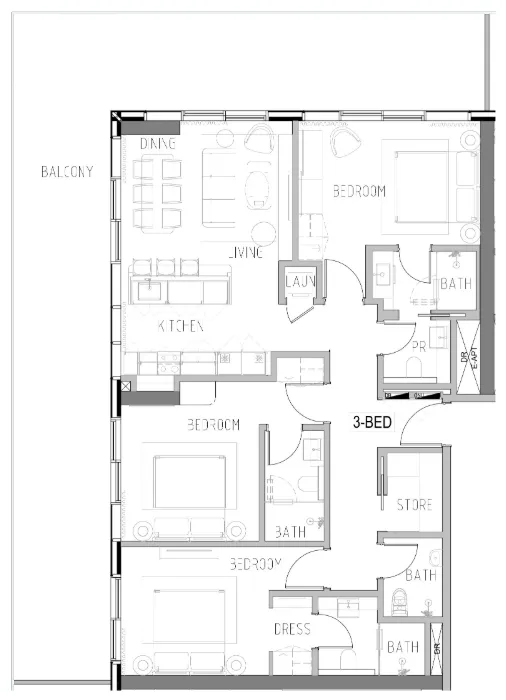 Shoreline 3 bed floor plan, 2,077 sqft