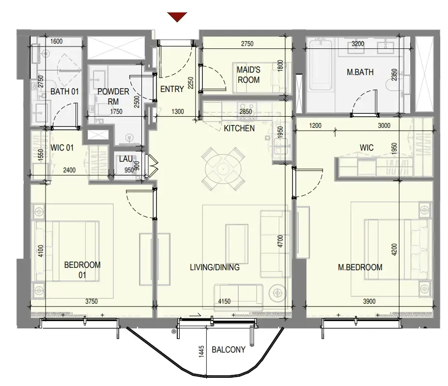 Takaya 2 bed floor plan, 1,199 sqft