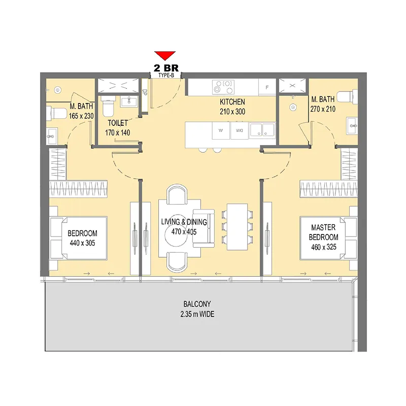 Sensi 2 bed floor plan, 1,008 sqft