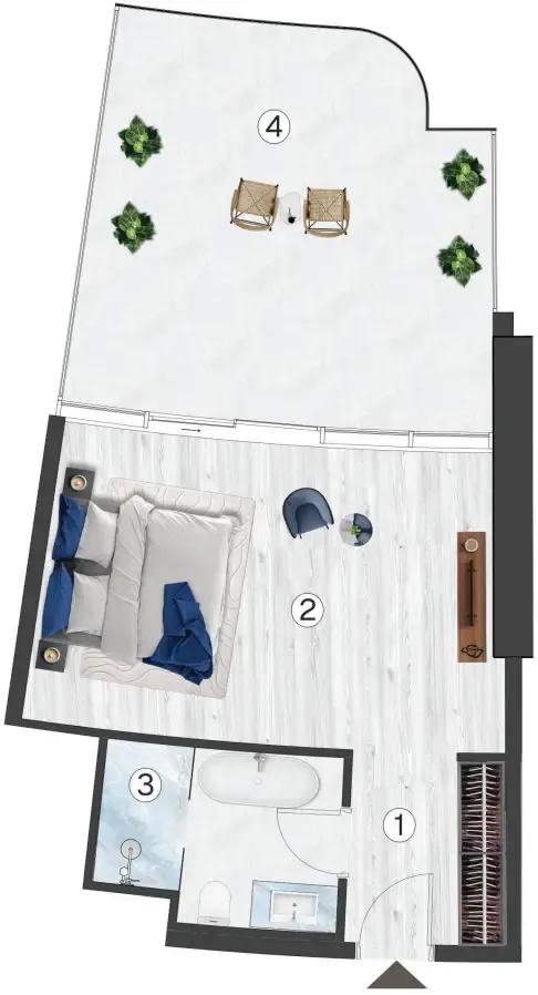 Radisson Blu Hotel & Residences Studio floor plan, 647 sqft