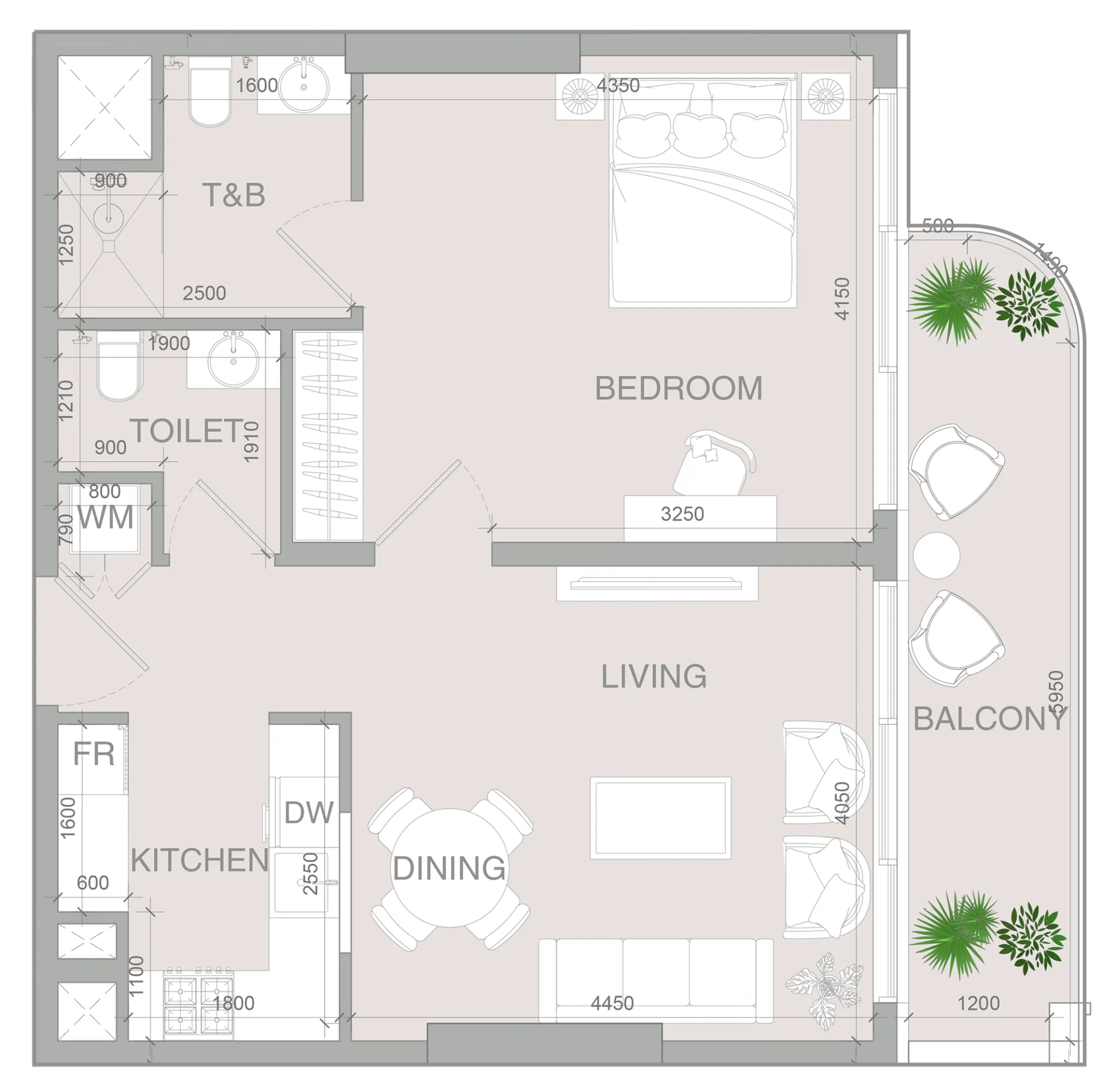 VERDAN1A 4 1 bed floor plan, 767 – 768 sqft