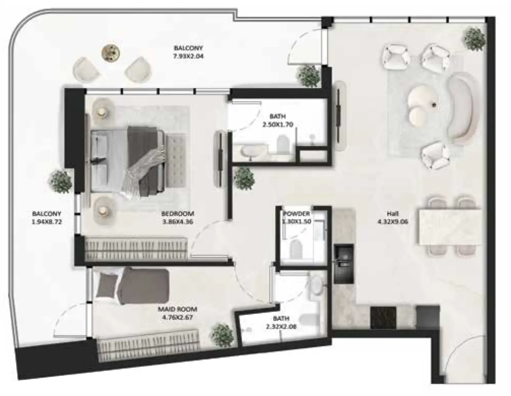 SquareX One 1 bed floor plan, 1,084 sqft