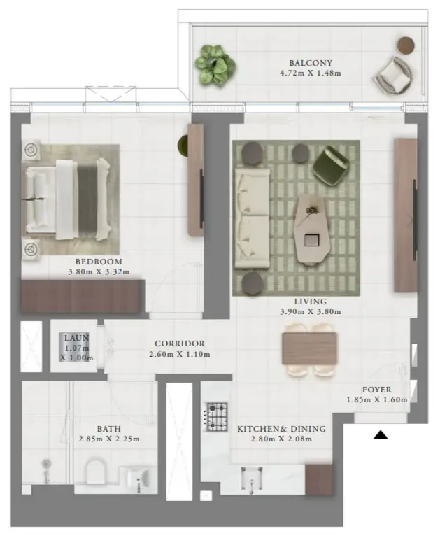 Creek Bay 1 bed floor plan, 737 sqft