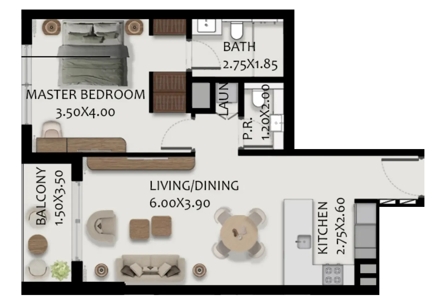 Boulevard Park at Wasl Gate 1 bed floor plan, 840 sqft