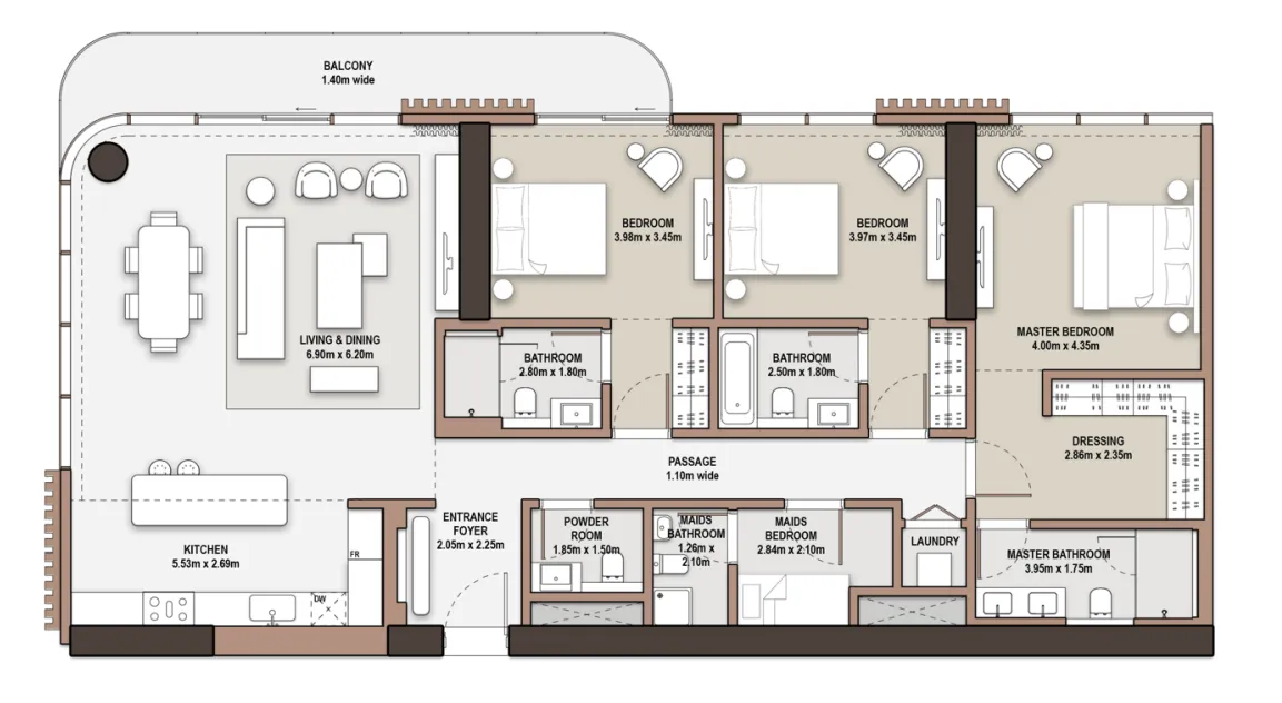 The Edit at d3 3 bed floor plan, 2,153 sqft
