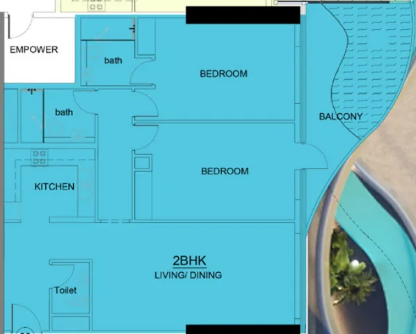 Volga Tower 2 bed floor plan, 1,384 sqft