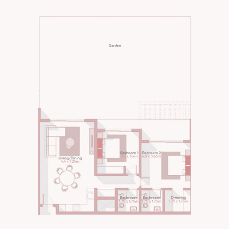 Jebel Sifah - Solaris 2 bed floor plan, 931 sqft