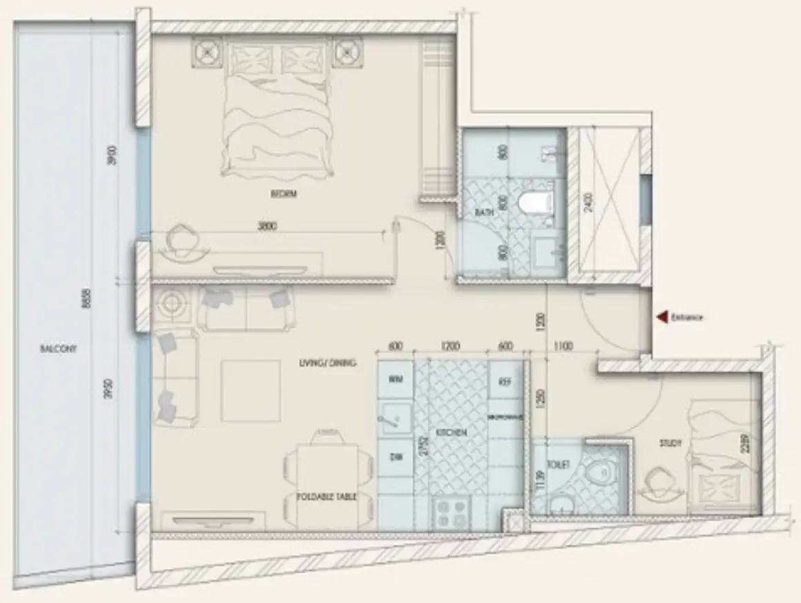 Enaya Residences 1 bed floor plan, 913 sqft