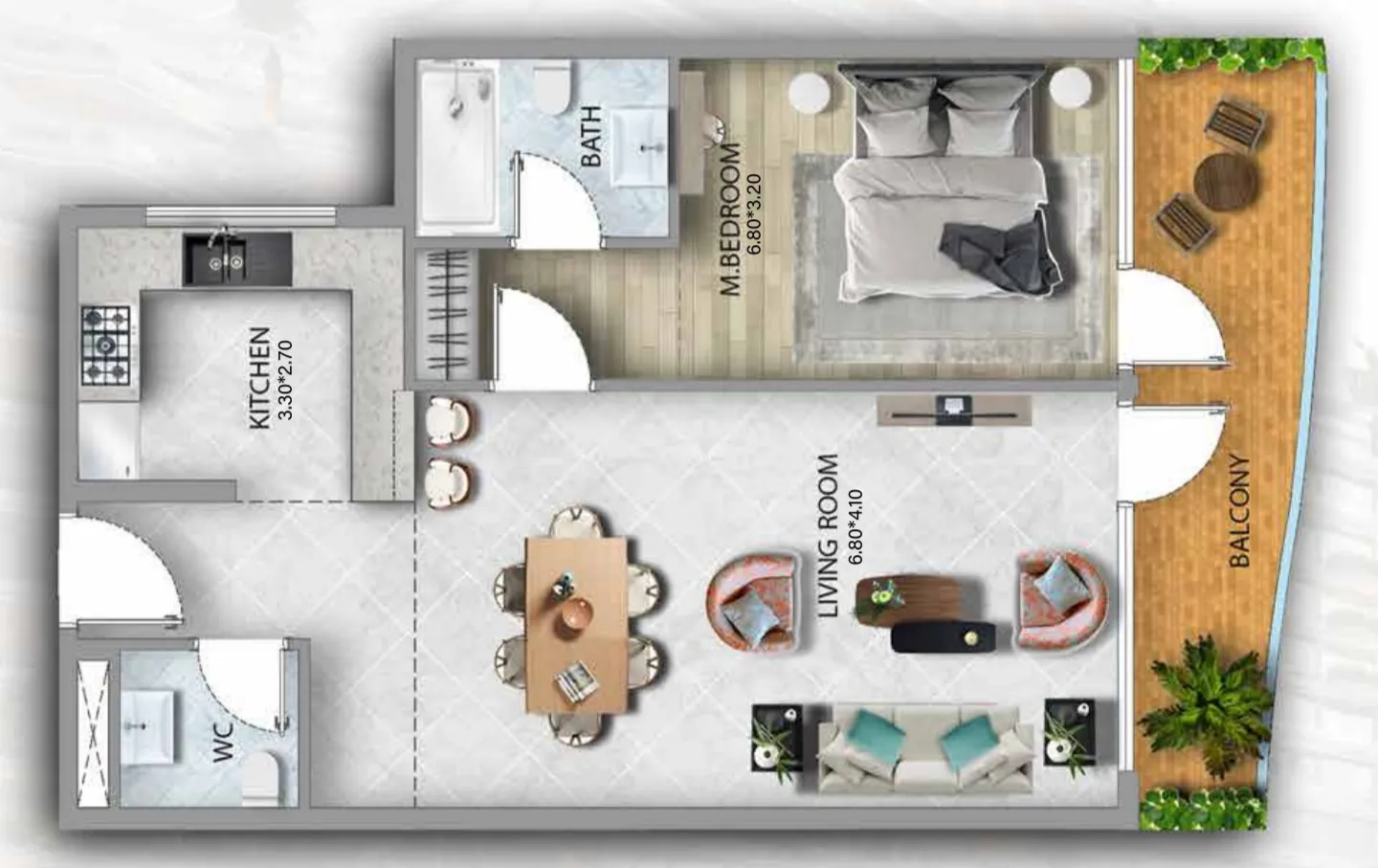 311 Boulevard 1 bed floor plan, 860 sqft