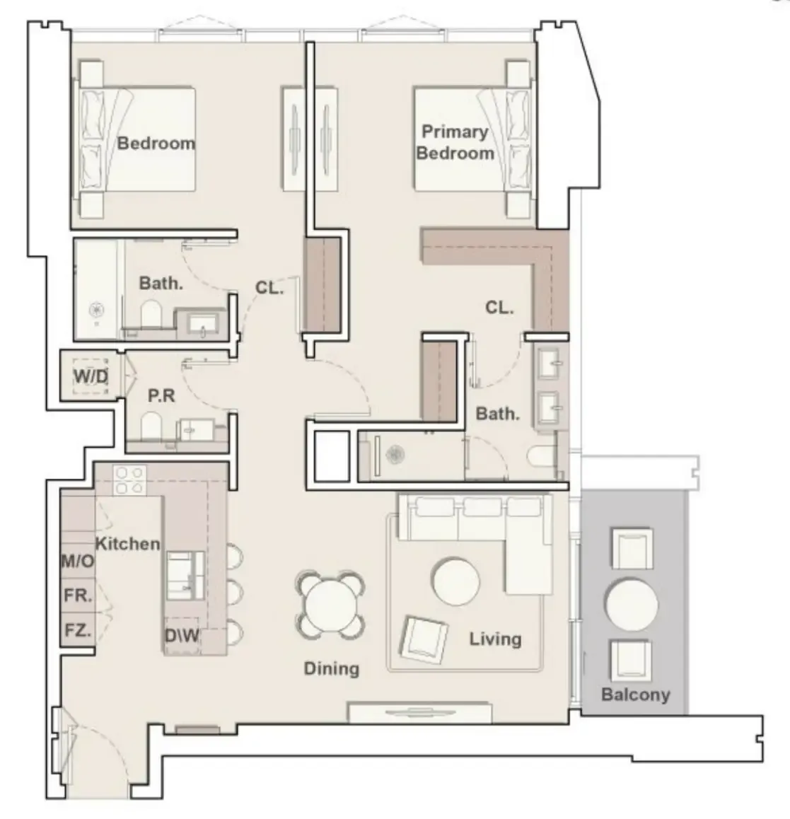 Eltiera Views 2 bed floor plan, 1,284 sqft