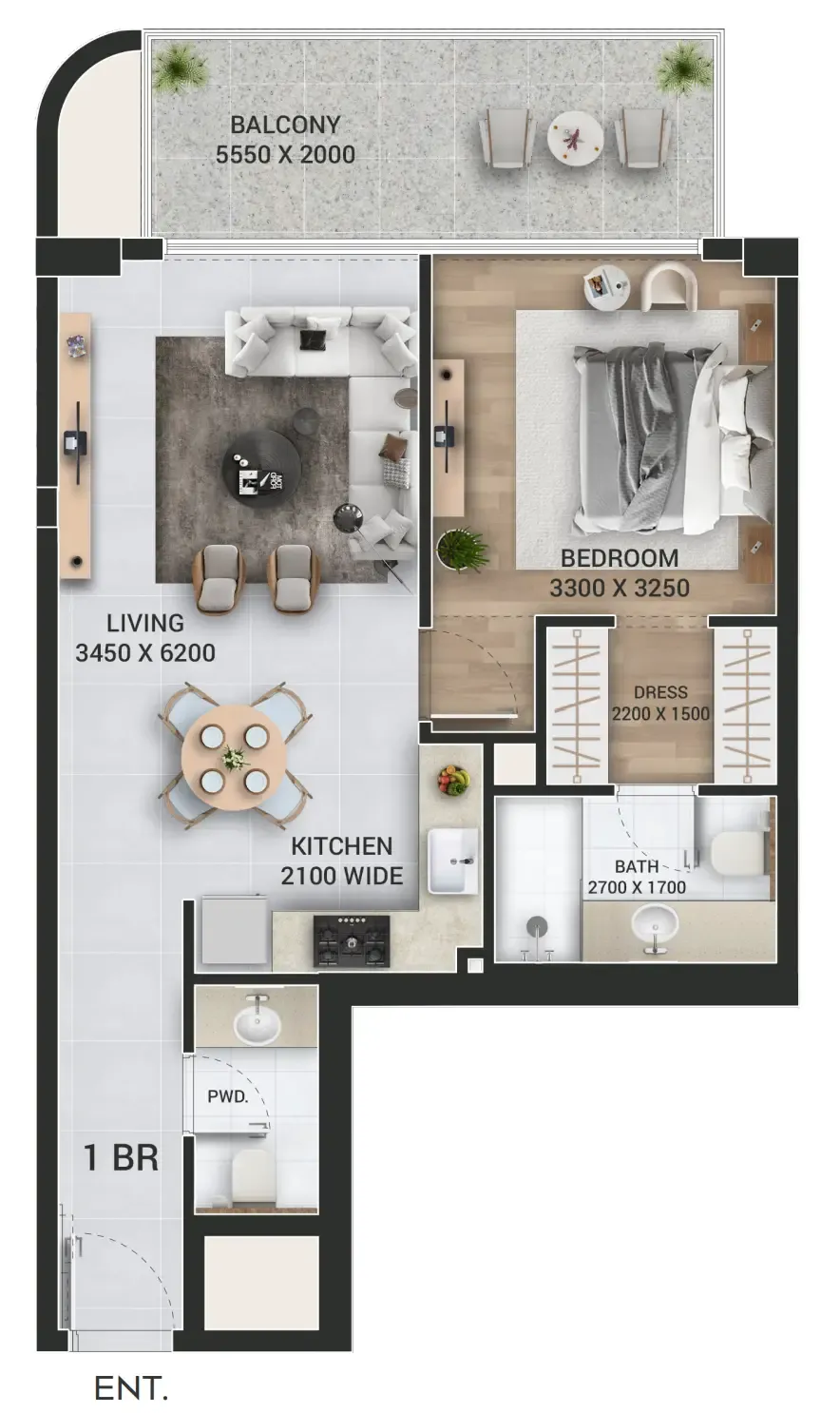 Empire Jebel Ali 1 bed floor plan, 748 – 759 sqft