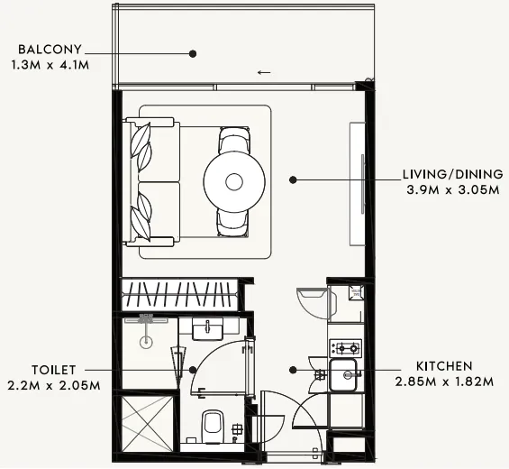 Azizi Milan Studio floor plan, 338 sqft