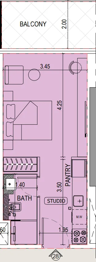 Binghatti Sky Terraces Studio floor plan, 420 sqft
