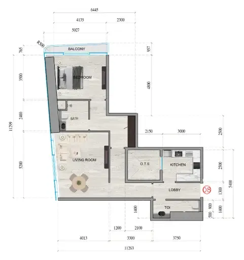 Al Ghaf Tower 1 bed floor plan, 989 sqft