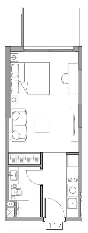 Trevino Studio floor plan, 394 sqft