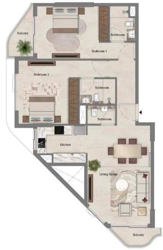 Mirari Lagoon by Zoya 2 bed floor plan, 1,059 sqft
