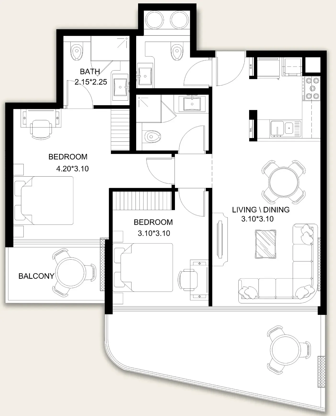 X11 2 bed floor plan, 1,080 sqft
