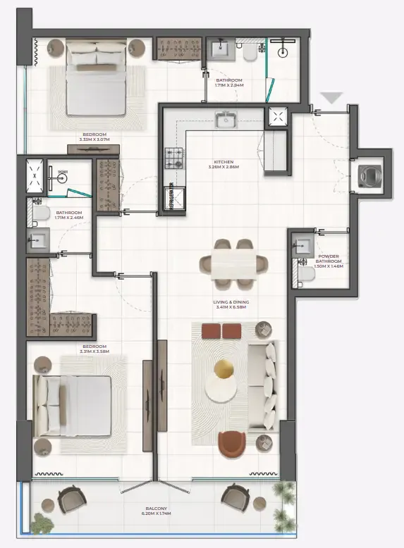 Derby Heights by AMIS 2 bed floor plan, 1,101 sqft