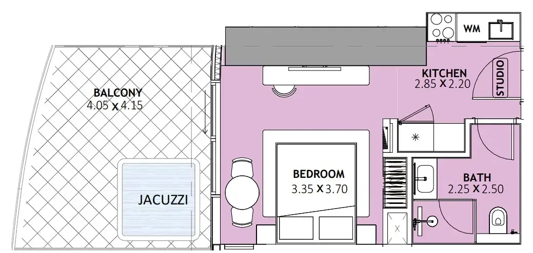 Binghatti Skyblade Studio floor plan, 464 sqft