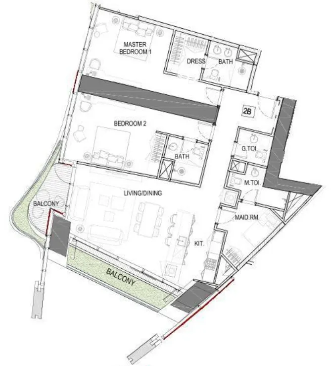 Safa One de Grisogono 2 bed floor plan, 1,704 sqft