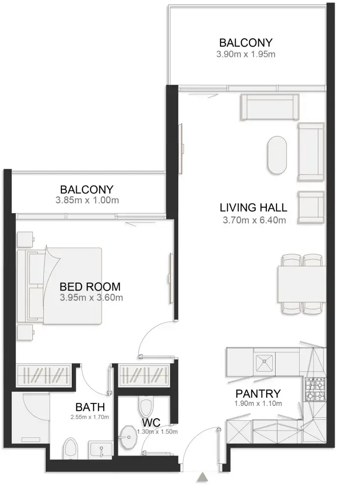 Ashley Hills 1 bed floor plan, 792 sqft