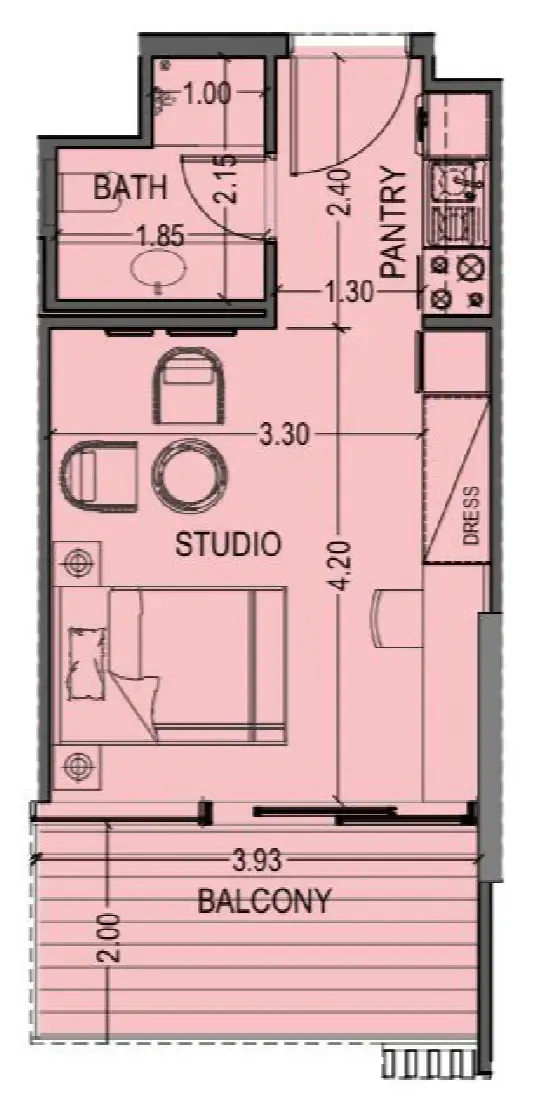 Celia Heights Studio floor plan, 380 sqft