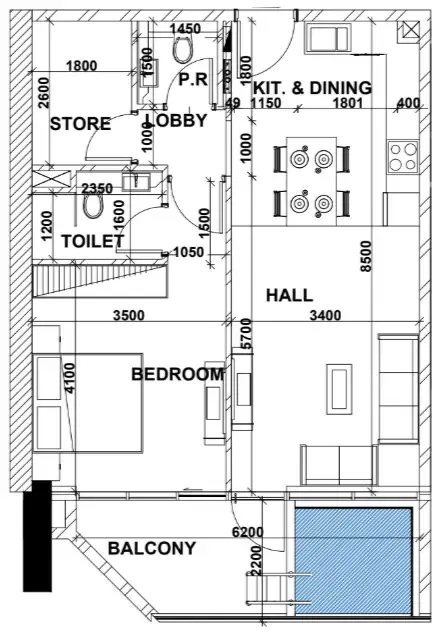 Peace Lagoons 2 1 bed floor plan, 817 sqft