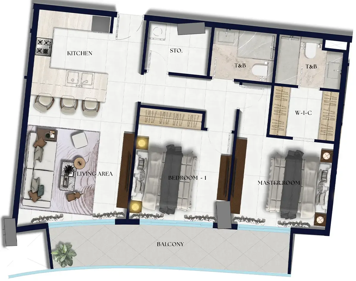 Xenia Residence 2 bed floor plan, 1,078 sqft