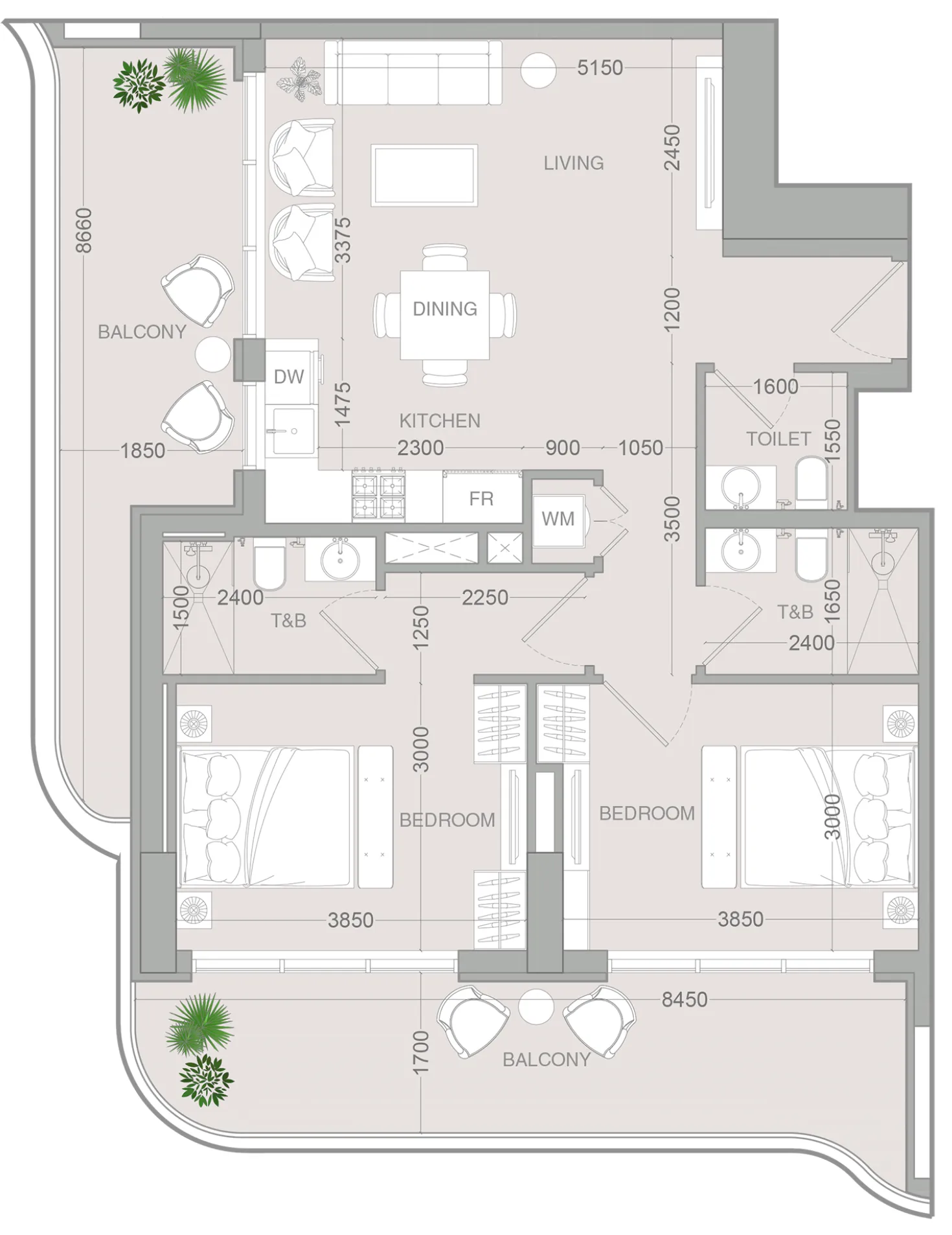 ALTA V1EW 2 bed floor plan, 1,171 sqft