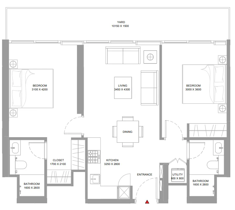 Bayside Marina Residences 2 bed floor plan, 948 sqft