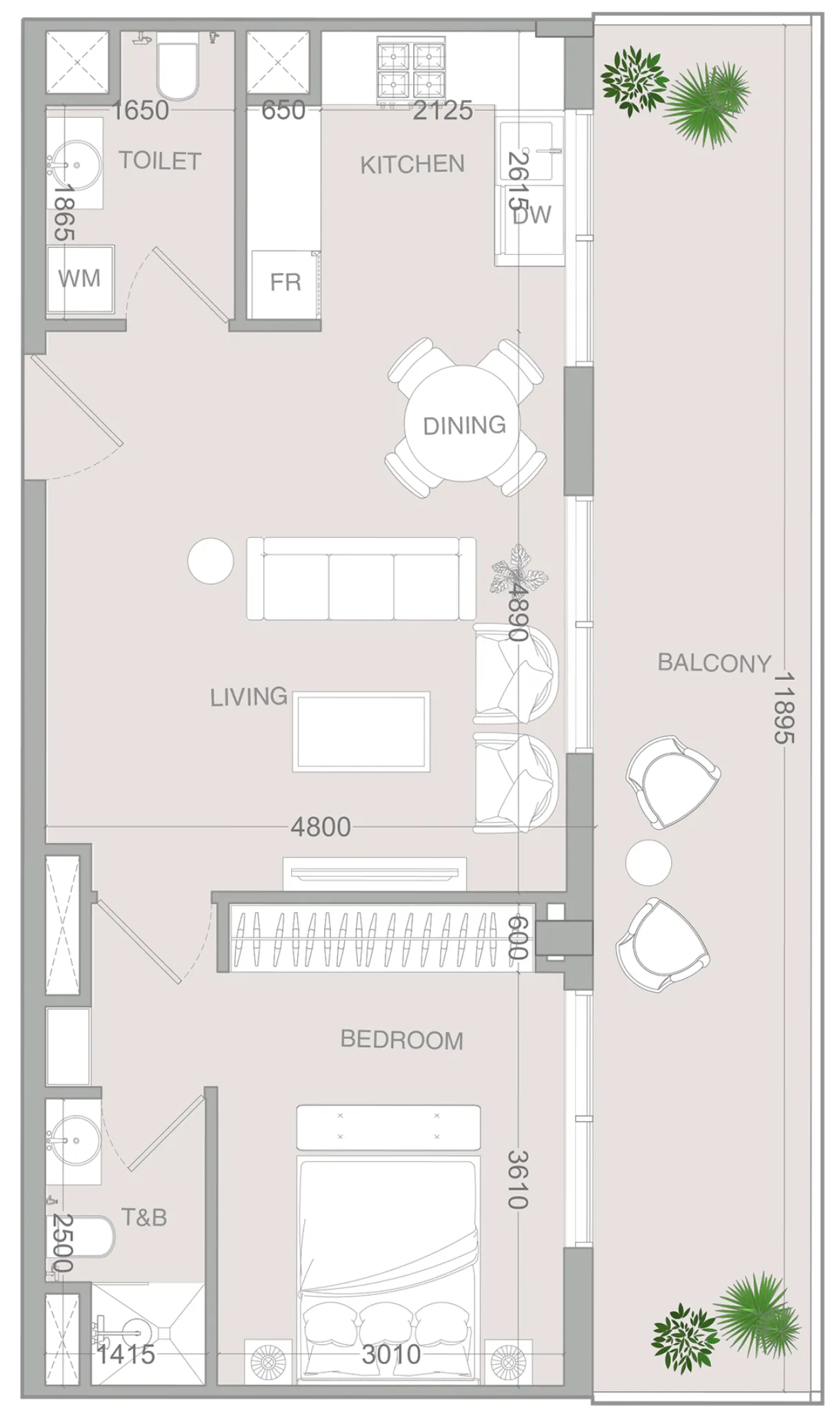 IR1DIAN Park 2 1 bed floor plan, 860 sqft