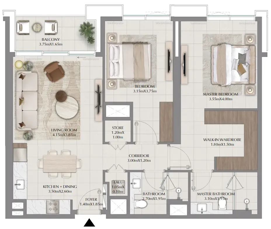 Terra Woods 2 bed floor plan, 1,119 sqft