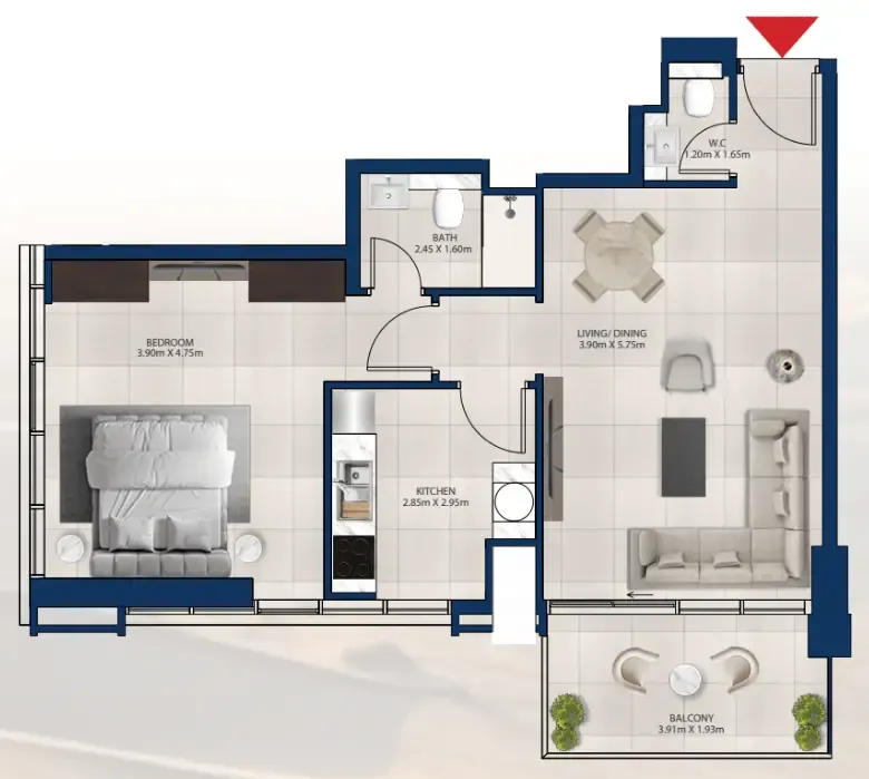Al Vista 1 bed floor plan, 789 sqft