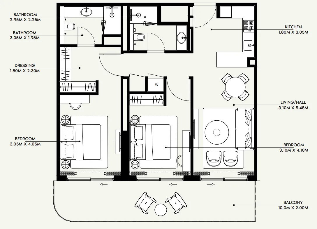 Azizi Venice 1 bed floor plan, 736 sqft