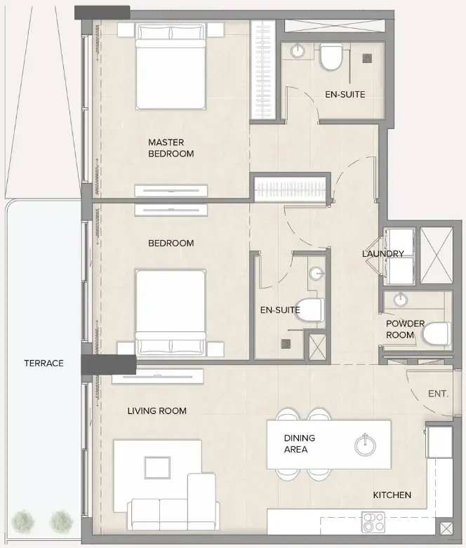 Arka Enclave Residences by Atmosphere Living 2 bed floor plan, 1,134 – 1,143 sqft