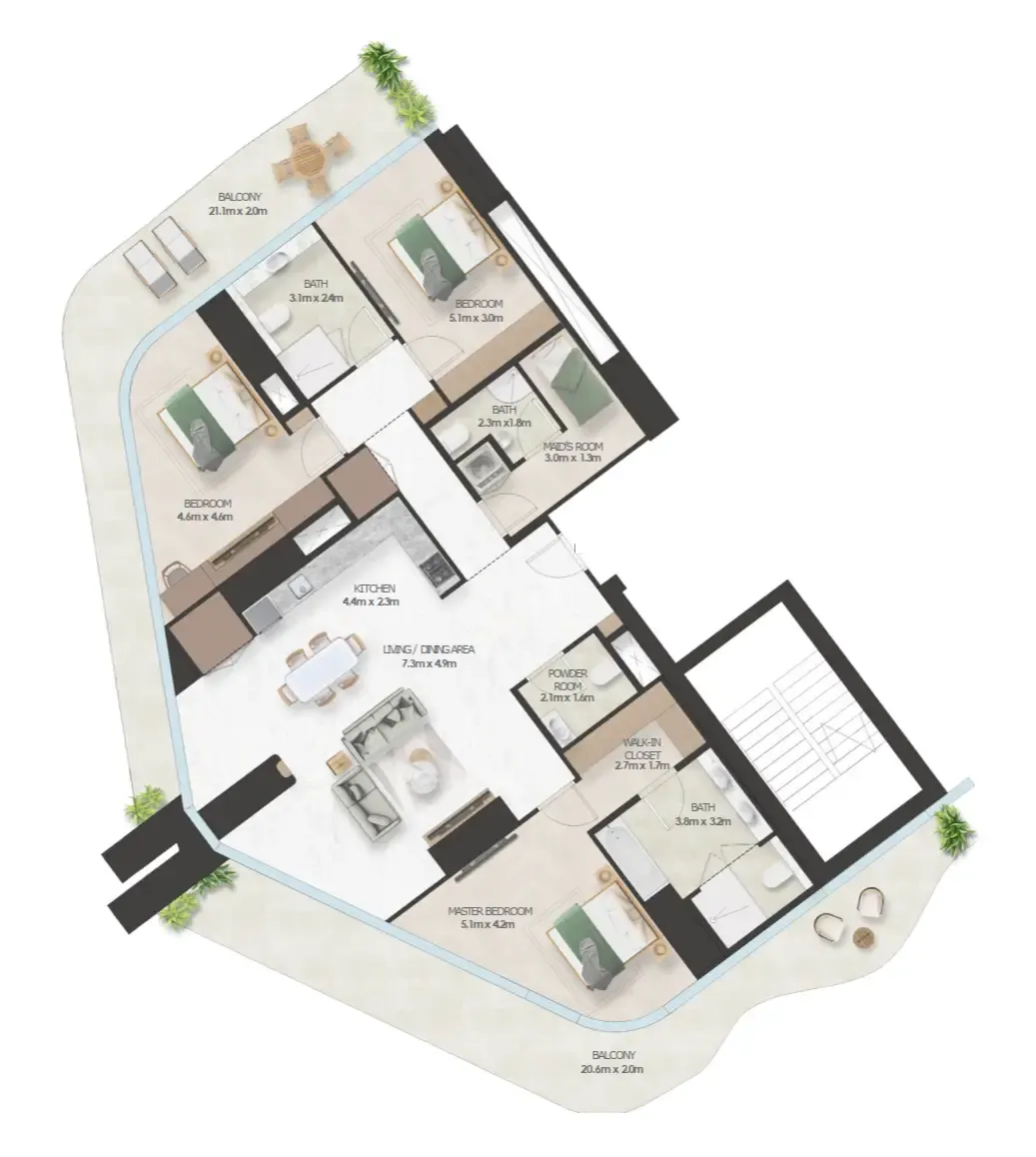 Oystra 3 bed floor plan, 2,538 sqft