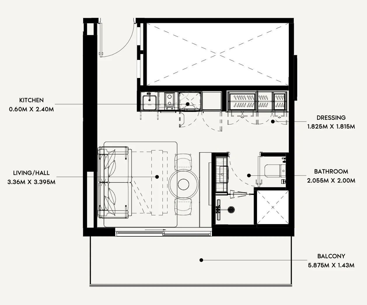 Azizi Rose Studio floor plan, 386 – 388 sqft