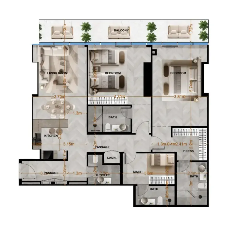 Radiant Terrace 2 bed floor plan, 1,552 sqft