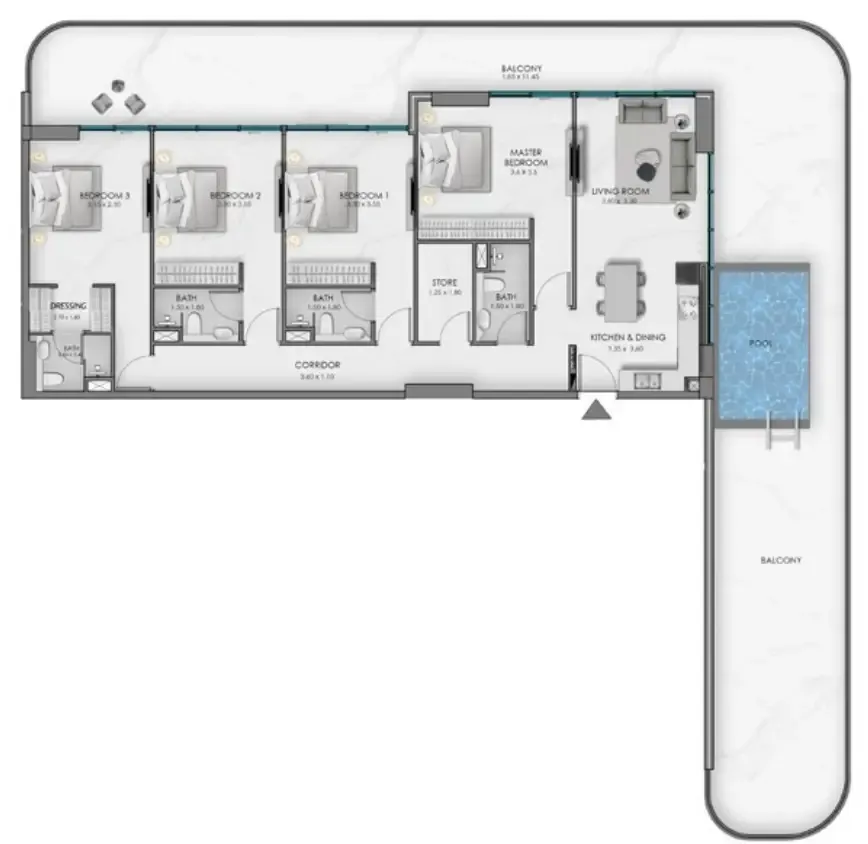 Samana Ocean Bay 4 bed floor plan, 3,075 sqft