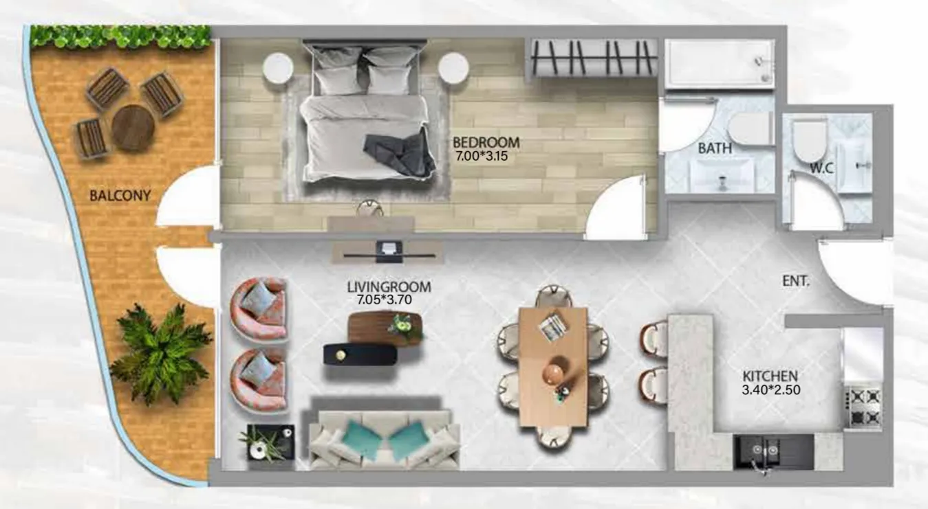 311 Boulevard 1 bed floor plan, 894 – 947 sqft