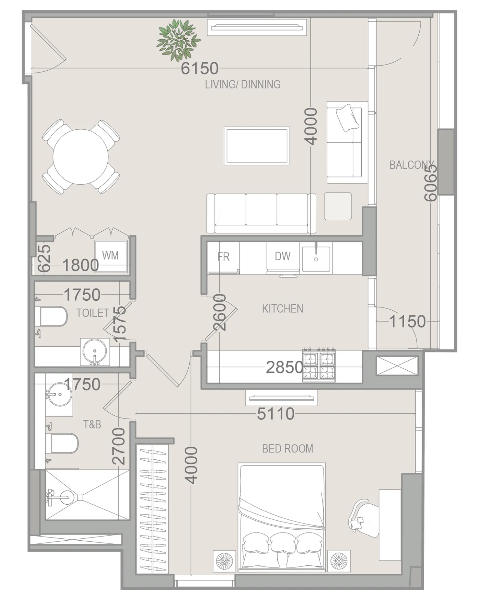 EVERGR1N House 4 1 bed floor plan, 803 sqft